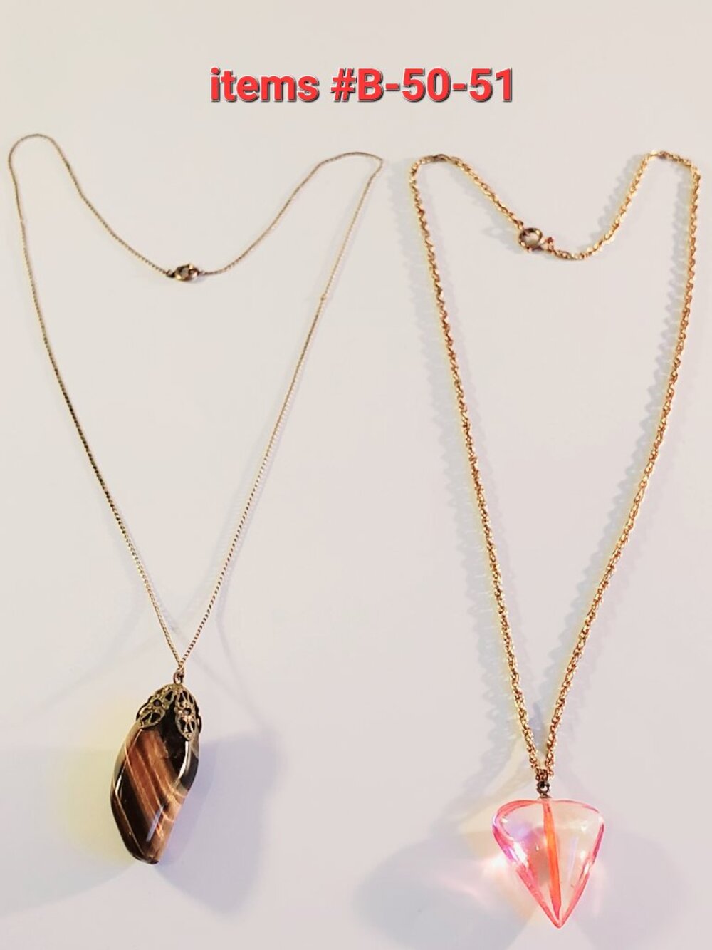 2 Gold Chain Necklaces with Pendants, items # B-50-51,  wt . 16 grams.